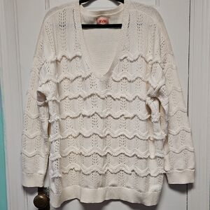 EVRI Women's V-Neck Pointelle & Raised Looped Fringe Sweater in Size 2XL